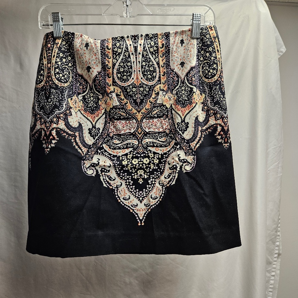 Tahari printed tribal black shirt creme orange yellow white office summer spring